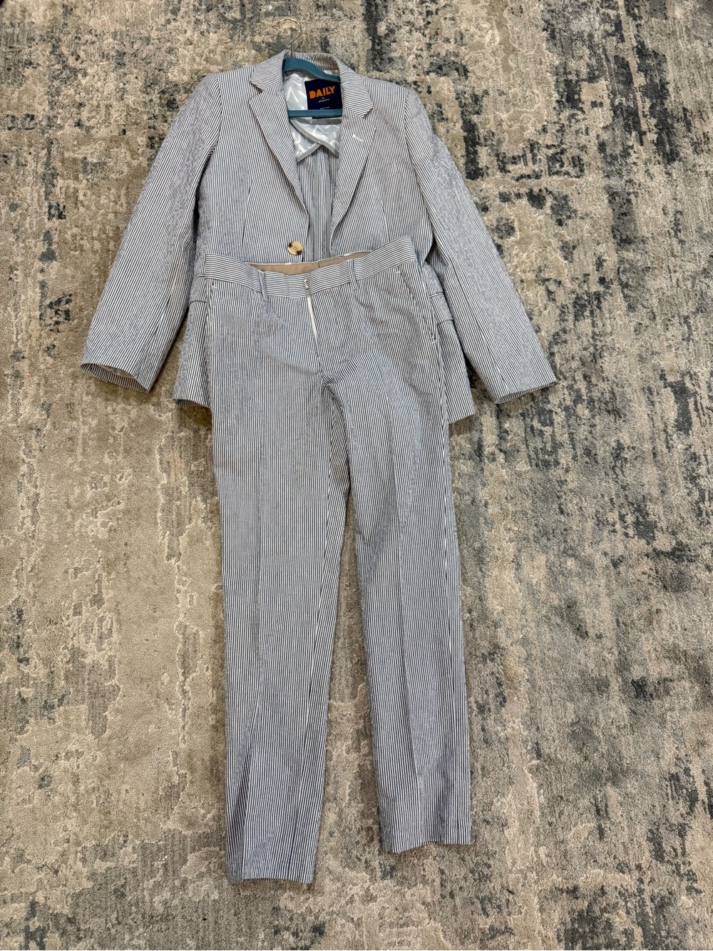 OppoSuits Gray and White Pinstripe Seersucker Kids Two-Piece Suit